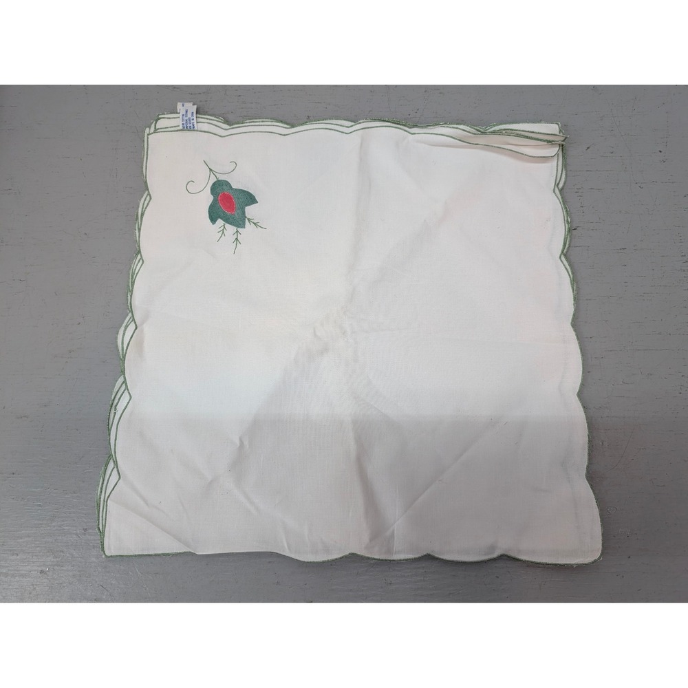 Imperial Elegance Floral Embroidered Napkins Scalloped Edge White Cotton Lot 8